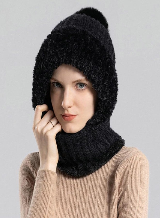 Pocadri Womens Knit Beanie Hat Fleece Lined Winter Scarf Mask Set Snow Caps Plush Earmuff Skull Hats with Pompom - Image 2